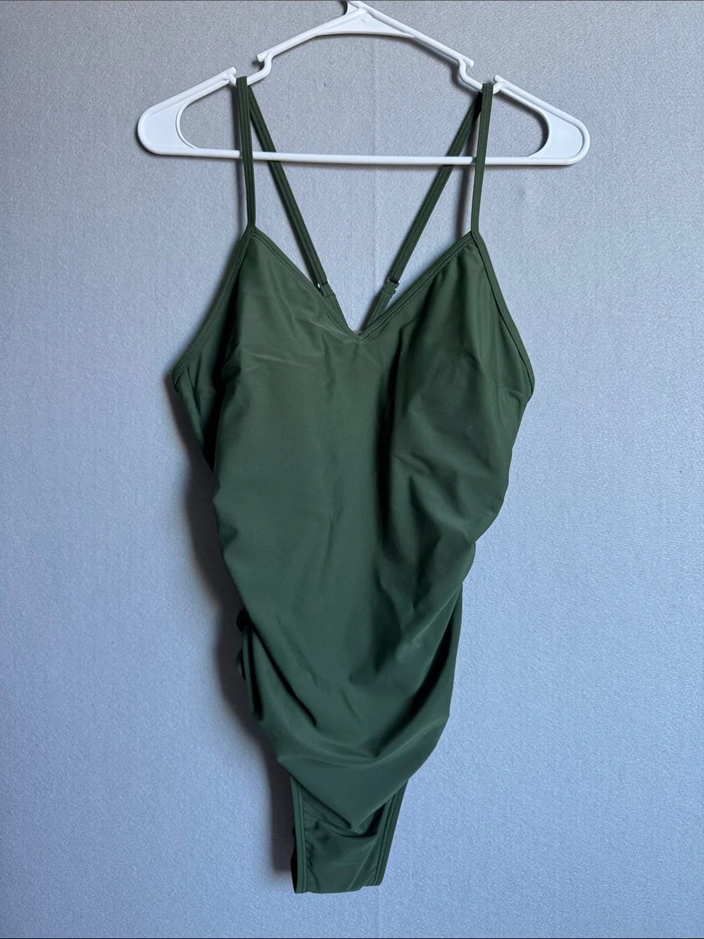 NWT Cupshe Olive Green One-Piece Swimsuit Sz Med Open Back Boho Vacation Preppy